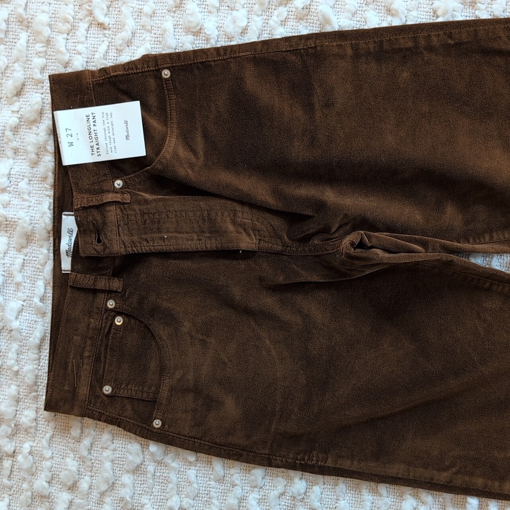 Madewell Pecan Chocolate Longline Straight Pants 27 Regular Velour Velvet - Picture 6 of 12